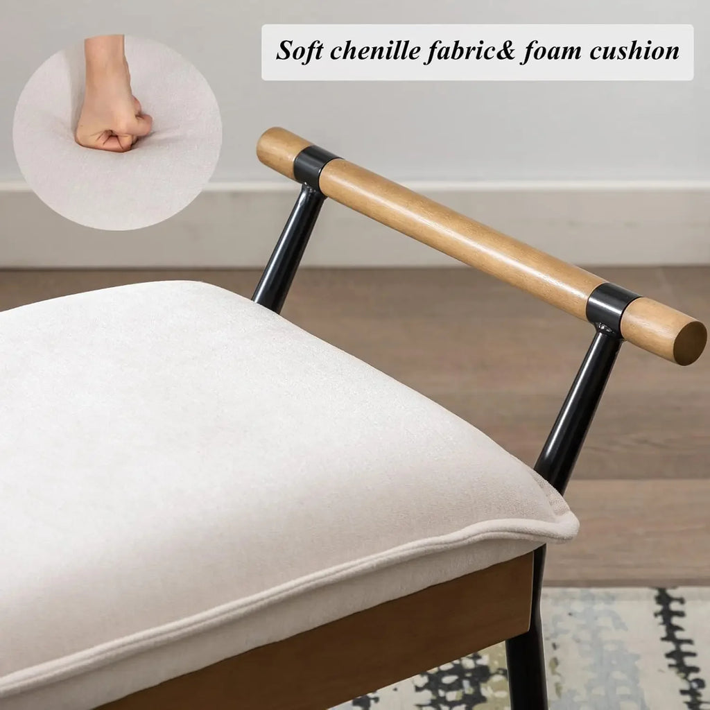 Retro Minimalist Chenille Fabric Dining Table Bench Footstool Entryway Shoe,Modern Rectangle Bench with Arms and Metal Legs