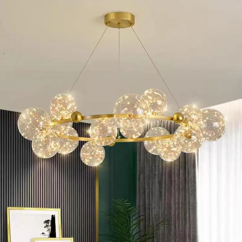 Nordic Ring Led Pendant Lamp Romantic Star Chandelier Round Long Glass Ball Hanging Light Dining Table Above Starry Sky Lights