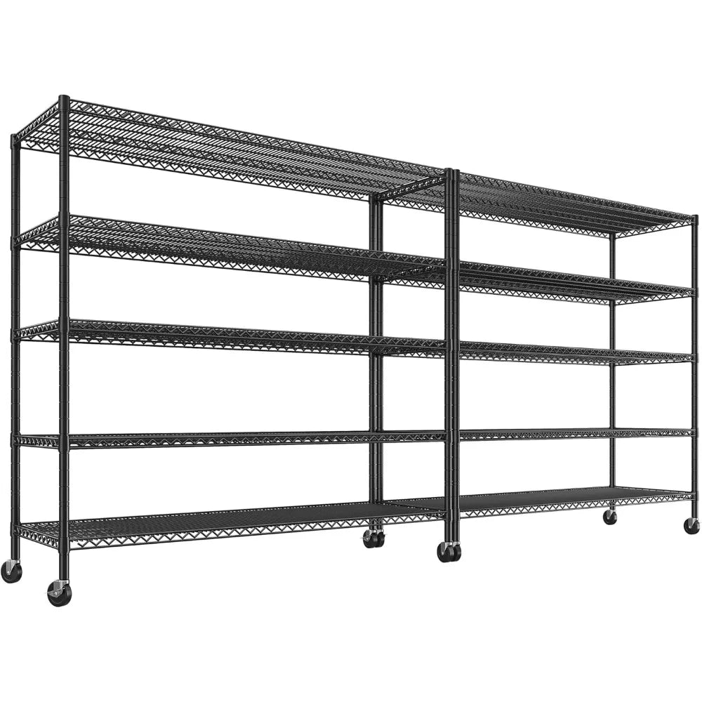 55.5''W Storage Shelves 3200LBS Wire Shelving Unit with Wheels 85.7" H Heavy Duty Shelving Rack 5-Tier Adjustable Storage Rack