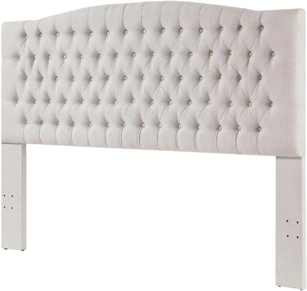 Linen Upholstered Tufted Button King Headboard and Comfortable Fashional Padded King/California King Size headboard - Ivory