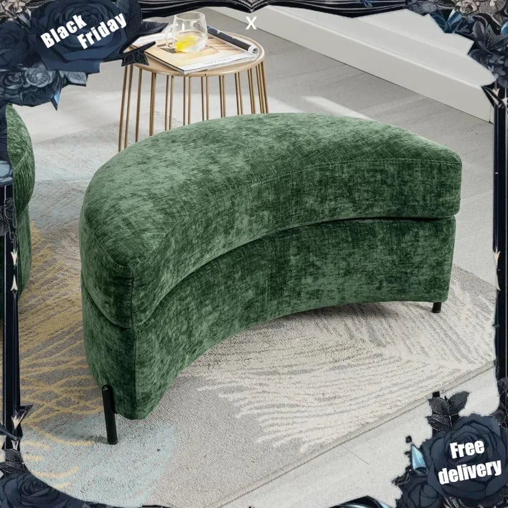 32.7"W Chenille Upholstered Storage Bench Large Ottoman with Tray Serve As Side Table