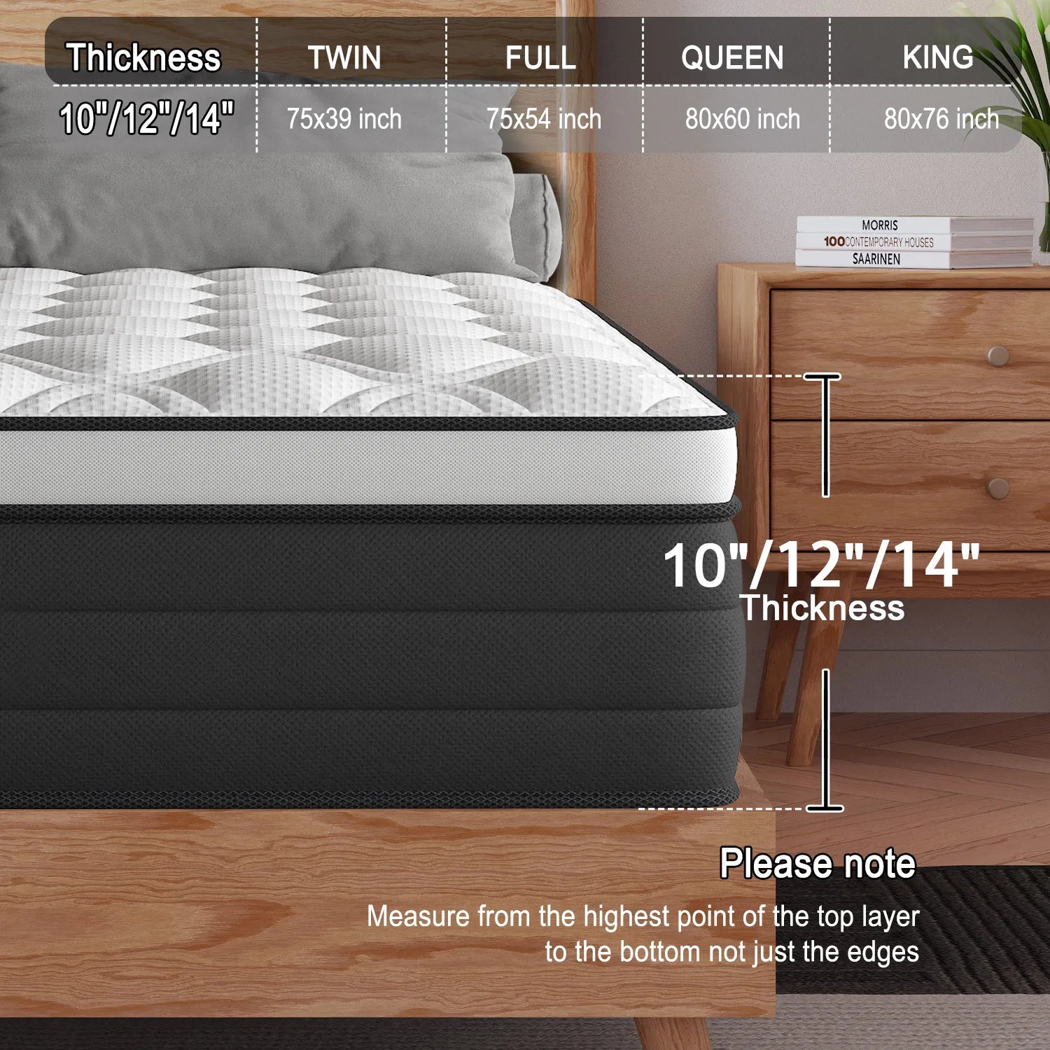 Euro Top Mattress in A Box, 12/14 Inch Hybrid Memory Foam, Medium Firm for Back & Lumbar Support