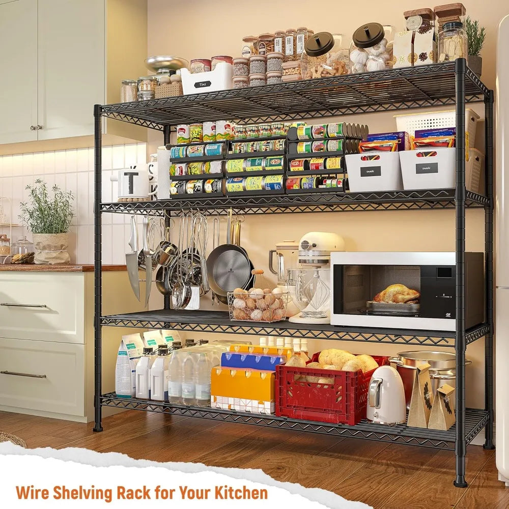 Storage Shelves 45.3''W Wire Shelving Unit 4 Tier Metal  Shelvess Kitchen Steel ShelvingShelves for, Storage Rack