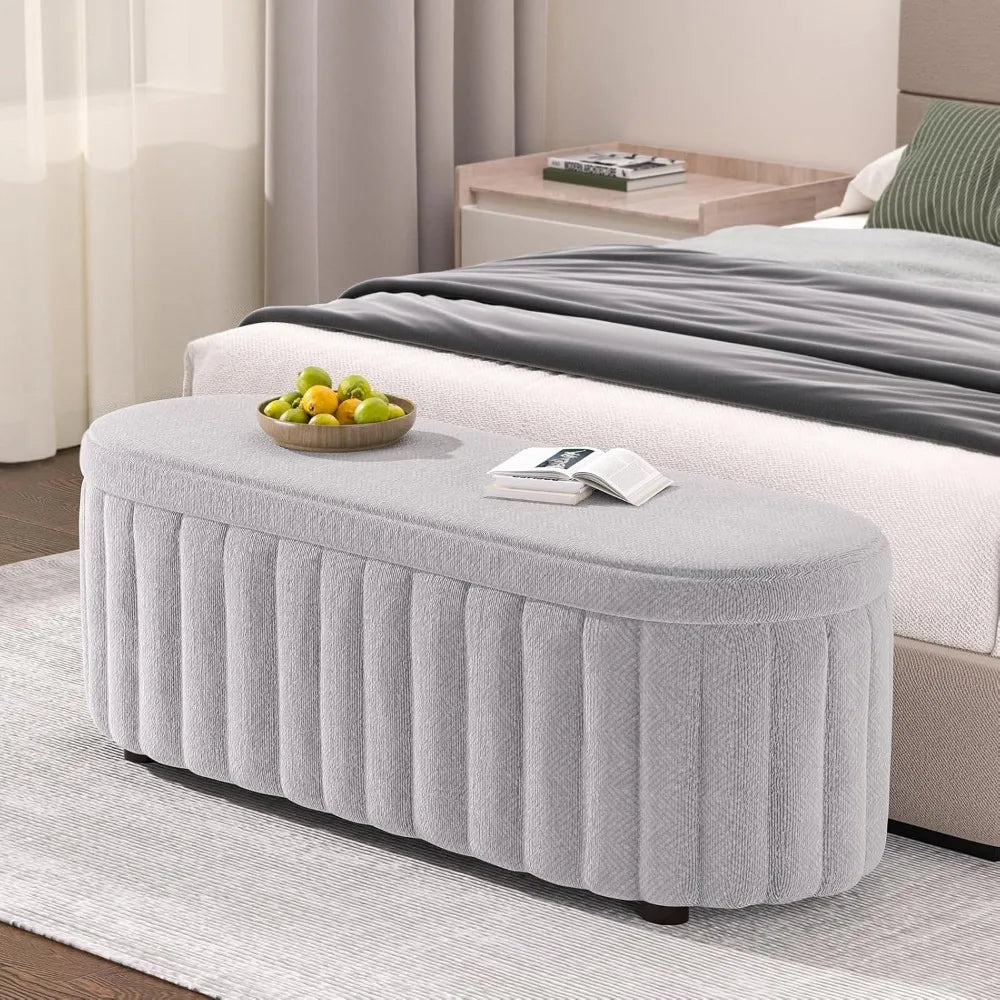 Storage Ottoman Bench Upholstered Bench & Ottoman with Larger Storage Space Bed Bench with Safety Hinge End of Bed Storage