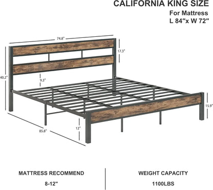 LIKIMIO California King Bed Frame wtih Headboard, Easy Assembly, Noise-Free, No Box Spring Needed, Heavy Strong Metal Support