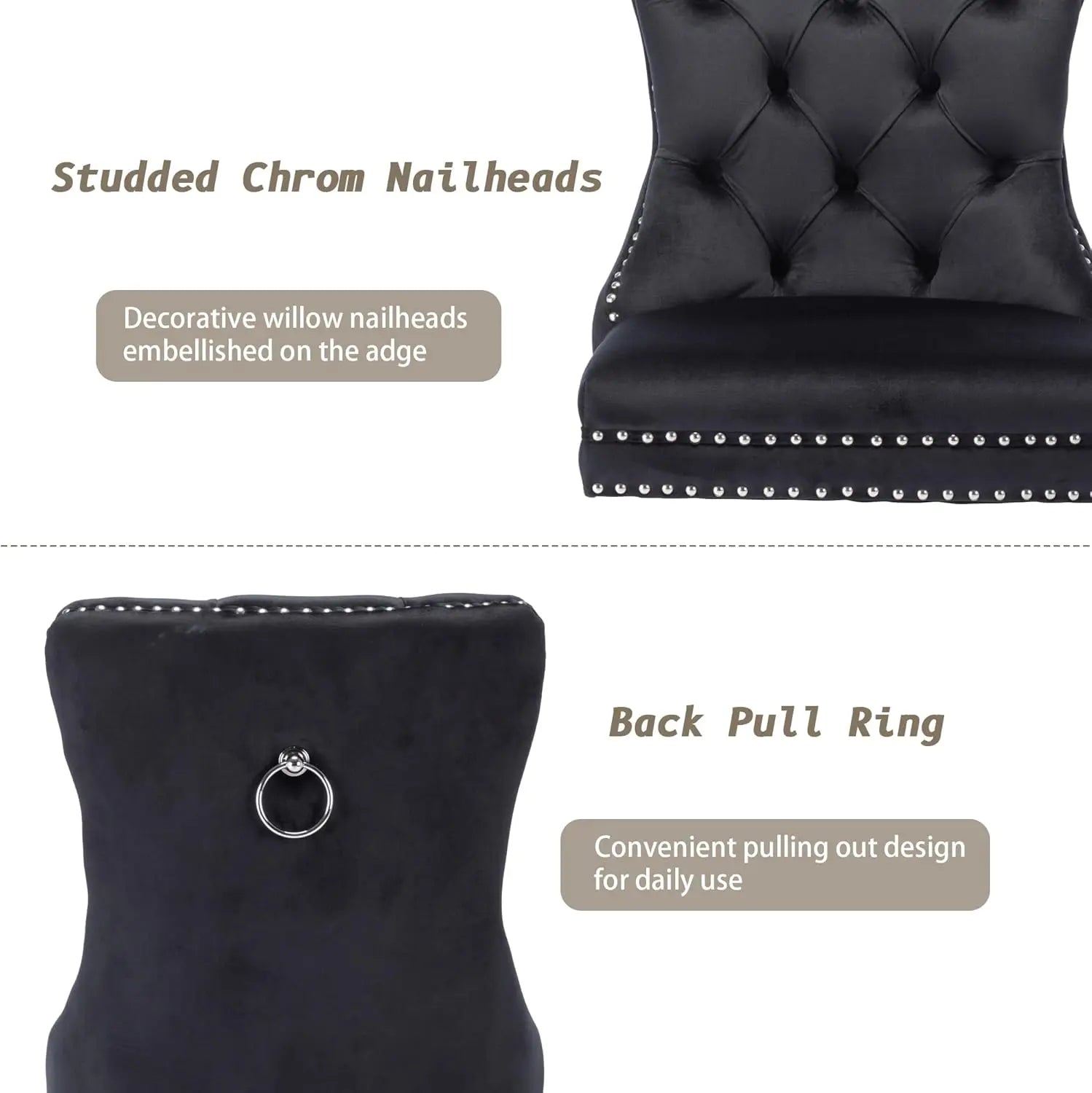 Velvet Dining Chairs Set of 6, Upholstered High-end Tufted Dining Room Chair with Nailhead Back Ring Pull Trim Solid Wood Legs