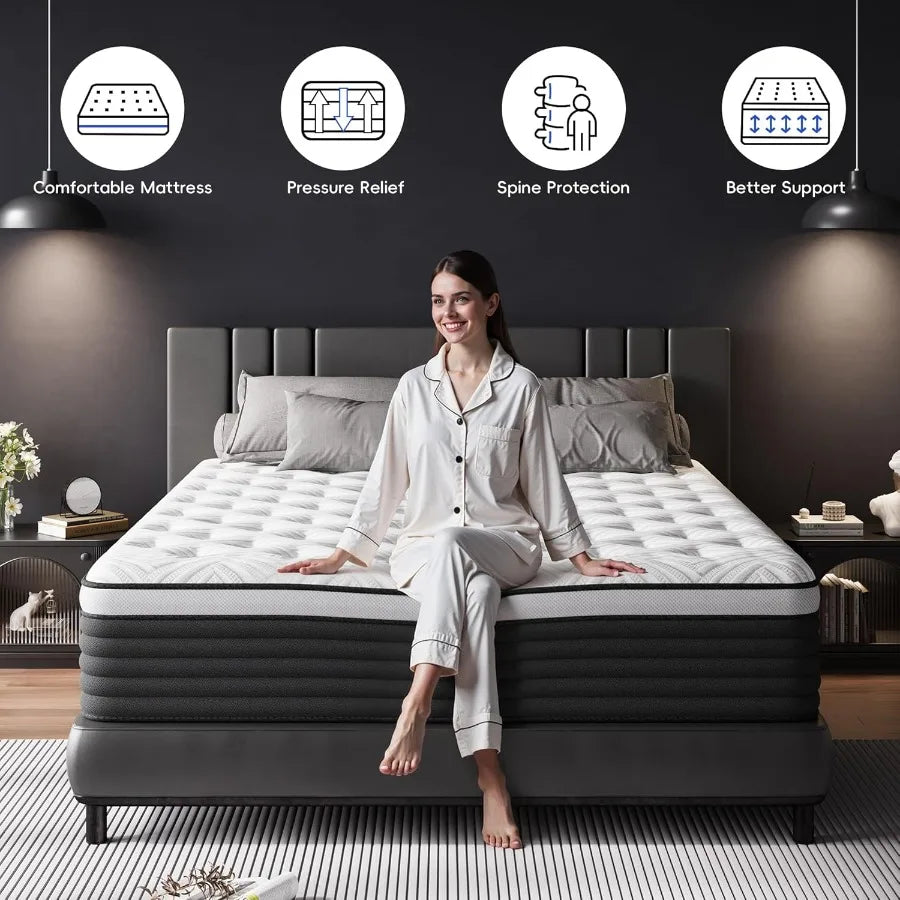 Twin Mattress 12 Inch Hybrid Memory Foam Mattress in a Box Pressure Relief for Back Support Medium Firm Individually Pocket Spr