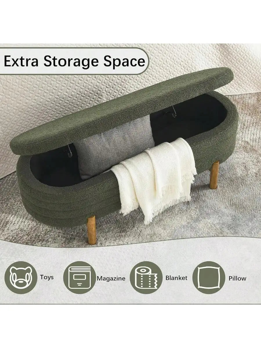Teddy Velvet Oval Bedroom Storage Stool Decorated and Soft Skin Friendly Teddy Fabric Suitable for Entrance Benches Livi
