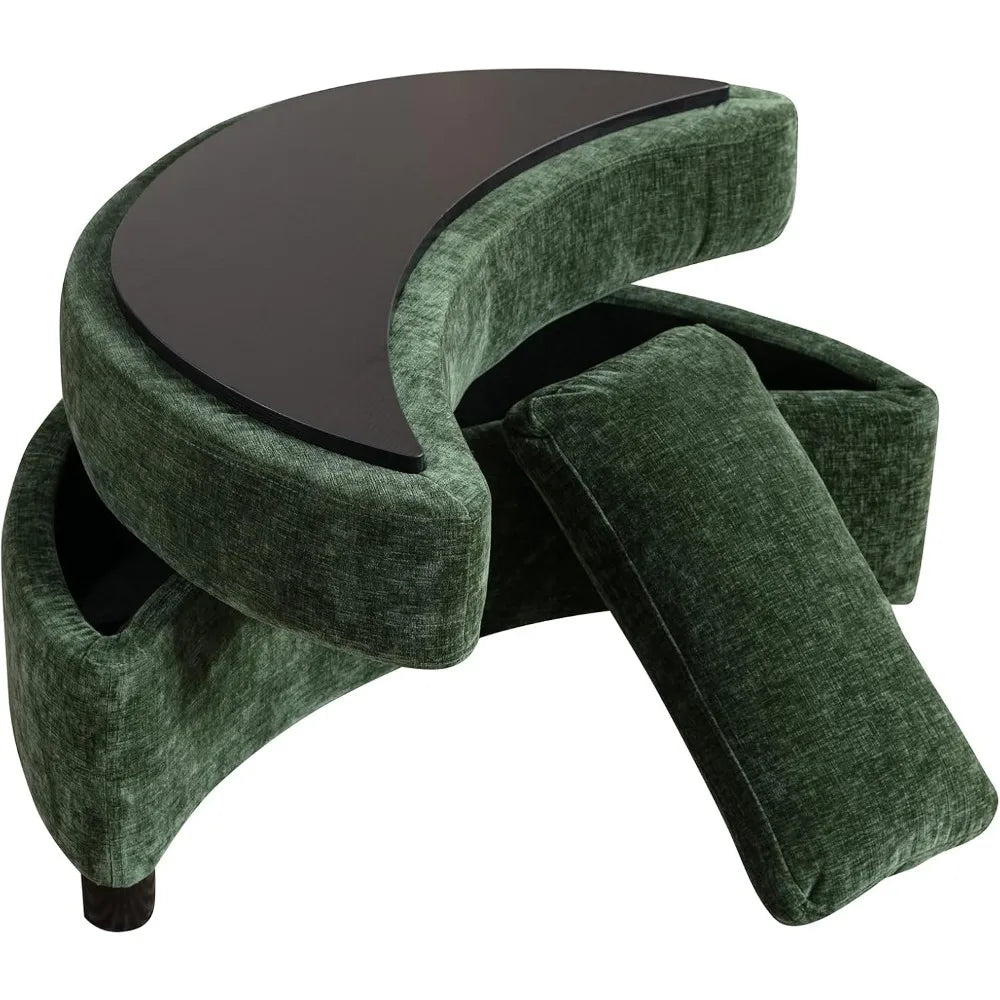 32.7"W Chenille Upholstered Storage Bench Large Ottoman with Tray Serve As Side Table