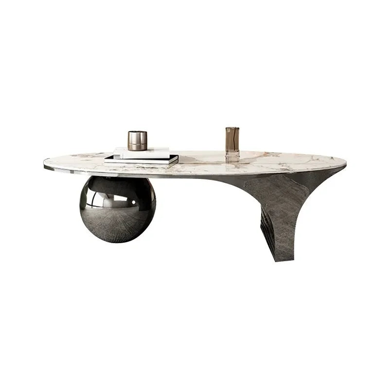 Milan Marble Oval Coffee Table With Metal Frame Legs - LUXHOME