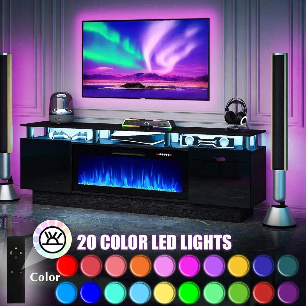 70" Modern Fireplace TV Stand with 36" Electric Fireplace for TVs Up to 80 inch, Luxury LED Light Entertainment Center
