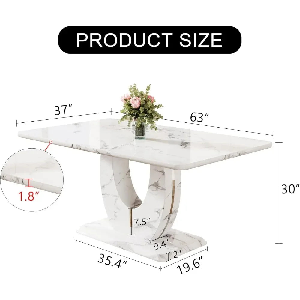 63”Modern Dining Table for 6,Rectangular kitchen table with faux marble tabletop ＆ Ideal for Dining Room, Kitchen Room