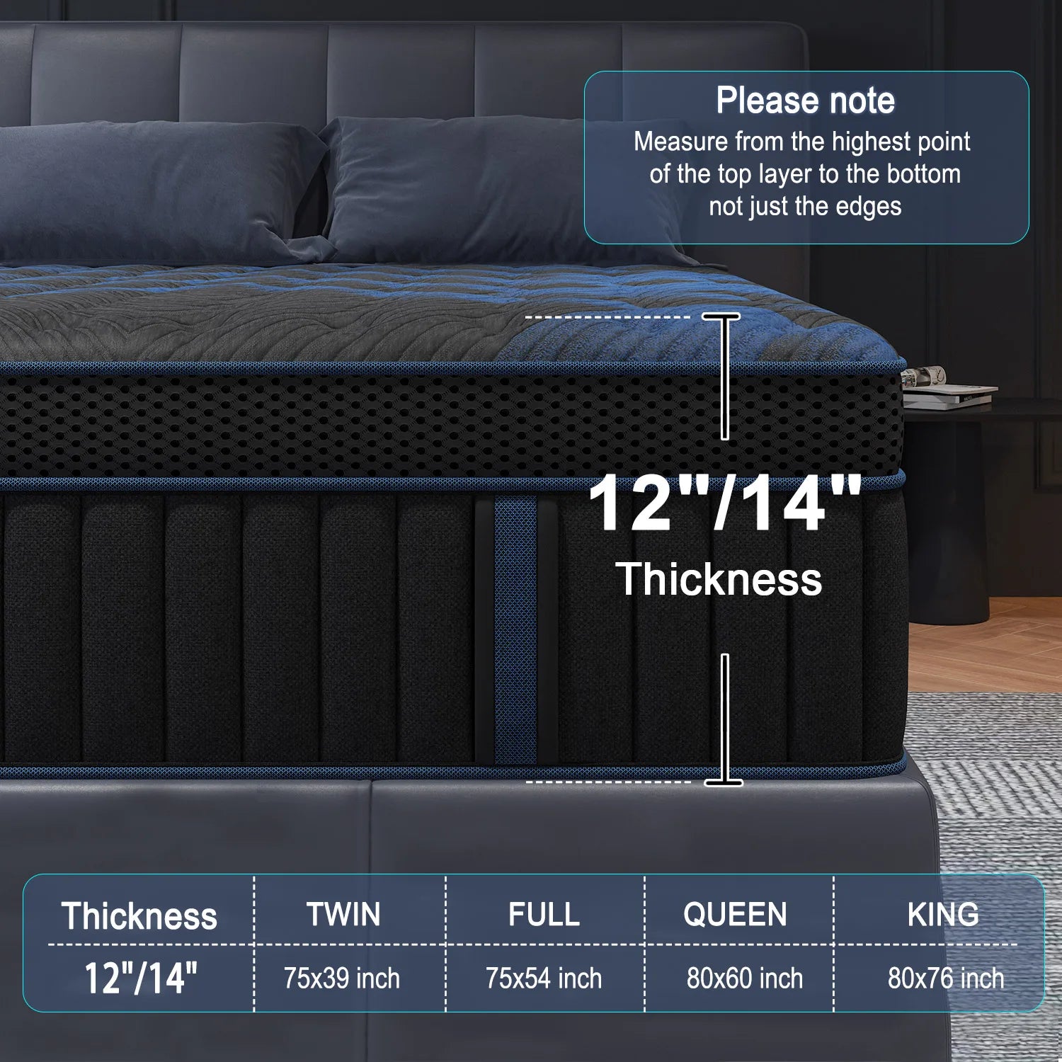 Medium Firm (Twin Full Queen King) 12" Gel Memory Foam Hybrid Pocket Spring Mattress Bed Mattress In A Box