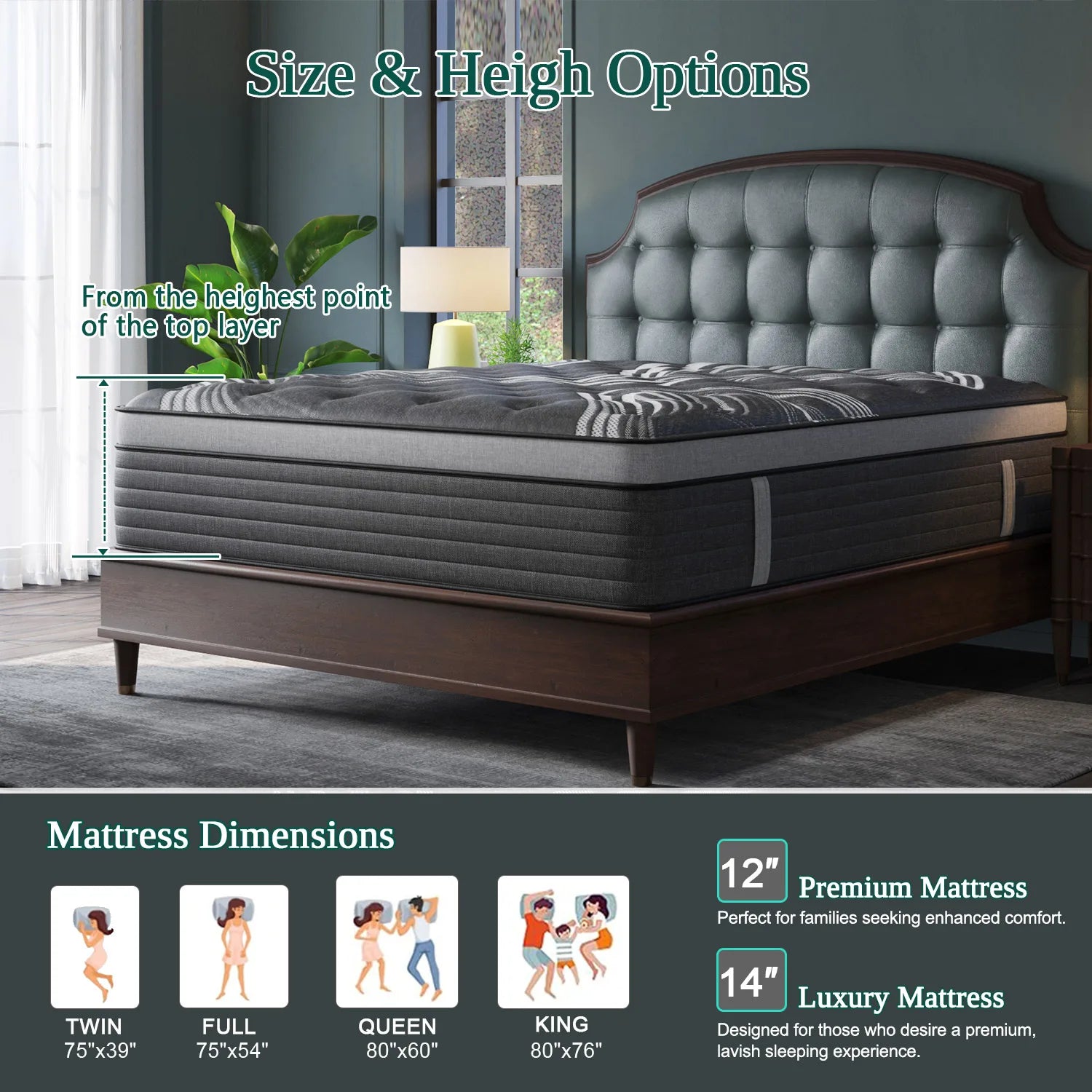 12"14" Gel Memory Foam Hybrid Pocket Spring Mattress Twin Full Queen King Bed Mattress In A Box, Medium Firm Motion Isolation