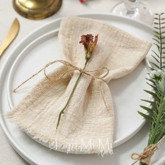 10pcs Vintage Rustic Cotton Napkins Retro Burr Soft and Absorbent Napkin Cloth Linen for Wedding Party Table Decorations