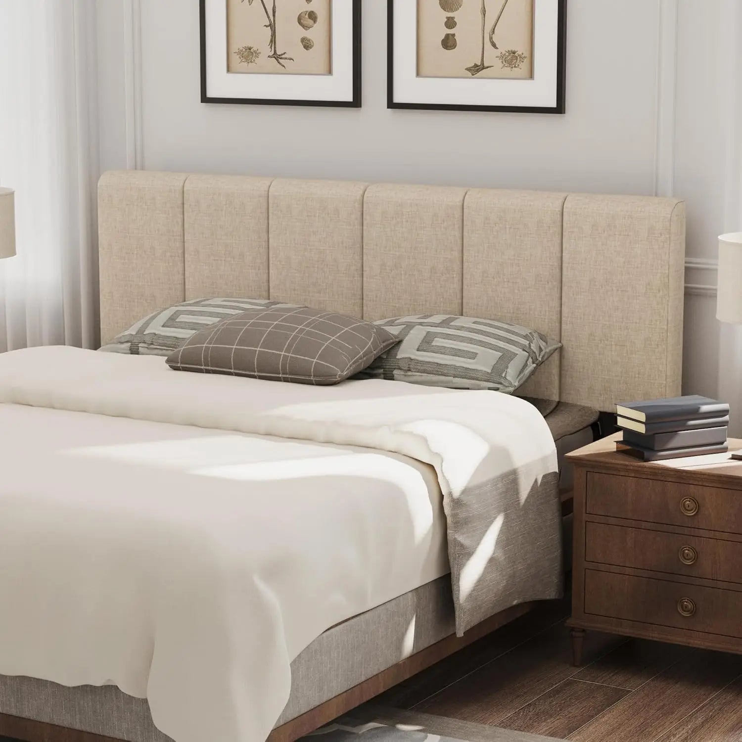 Home Upholstered Headboard Foldable King Size Headboards Eastern King/California King Linen Panel with Height Adjustments