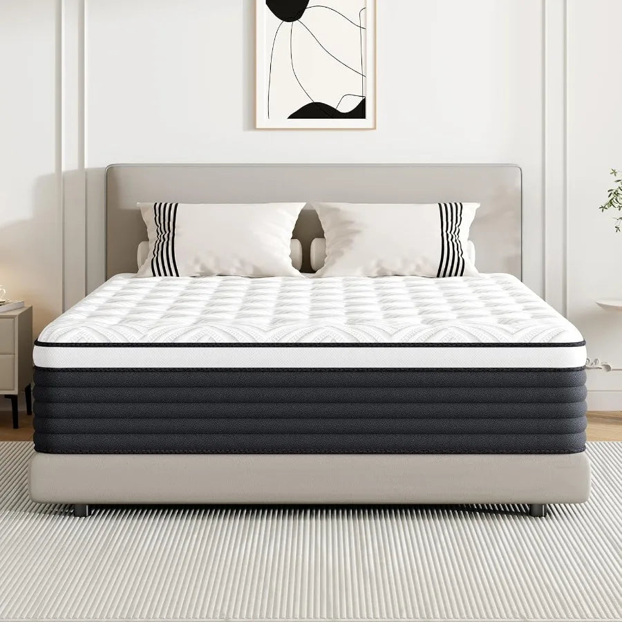 Twin Mattress 12 Inch Hybrid Memory Foam Mattress in a Box Pressure Relief for Back Support Medium Firm Individually Pocket Spr