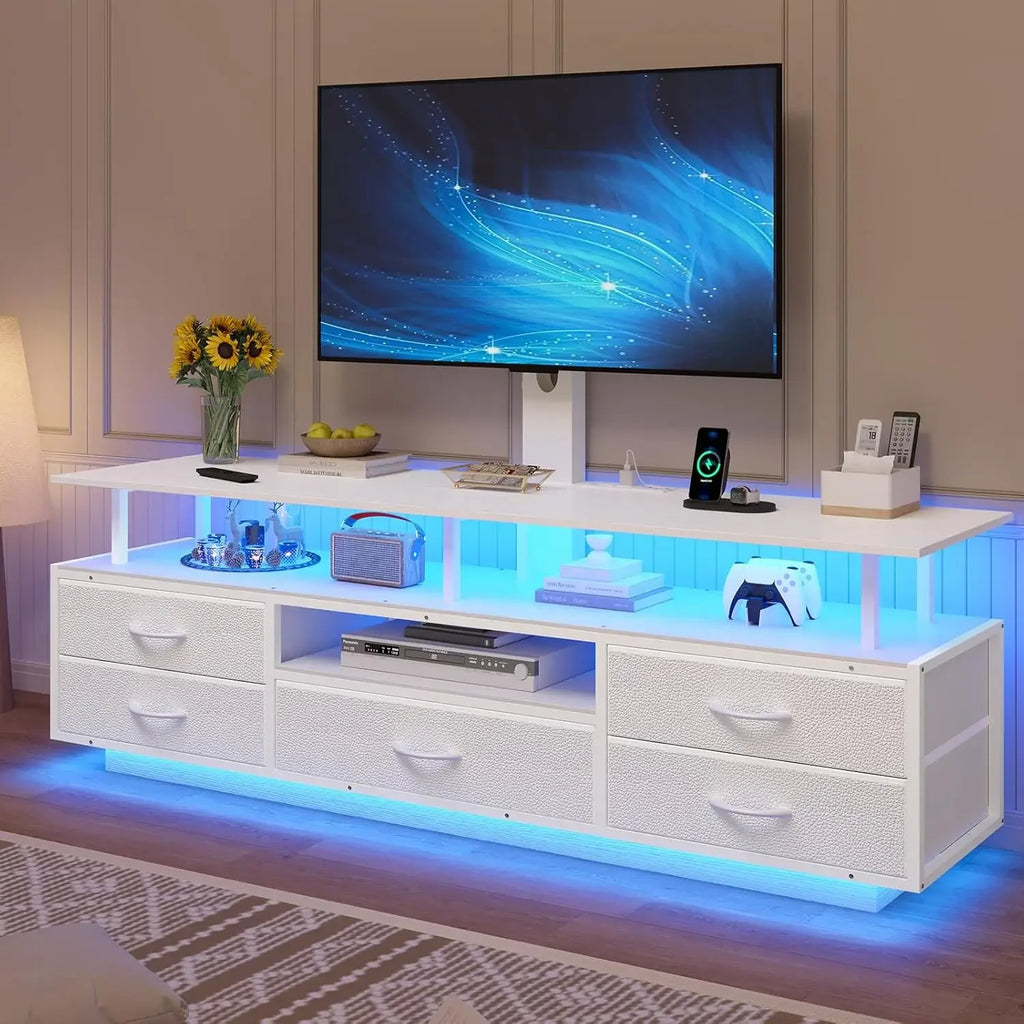 TV Stand with Mount for 45/55/65/70 inch TVs, 51.2" LED TV Stand with Power Outlets & Storage, Entertainment Center with Storage