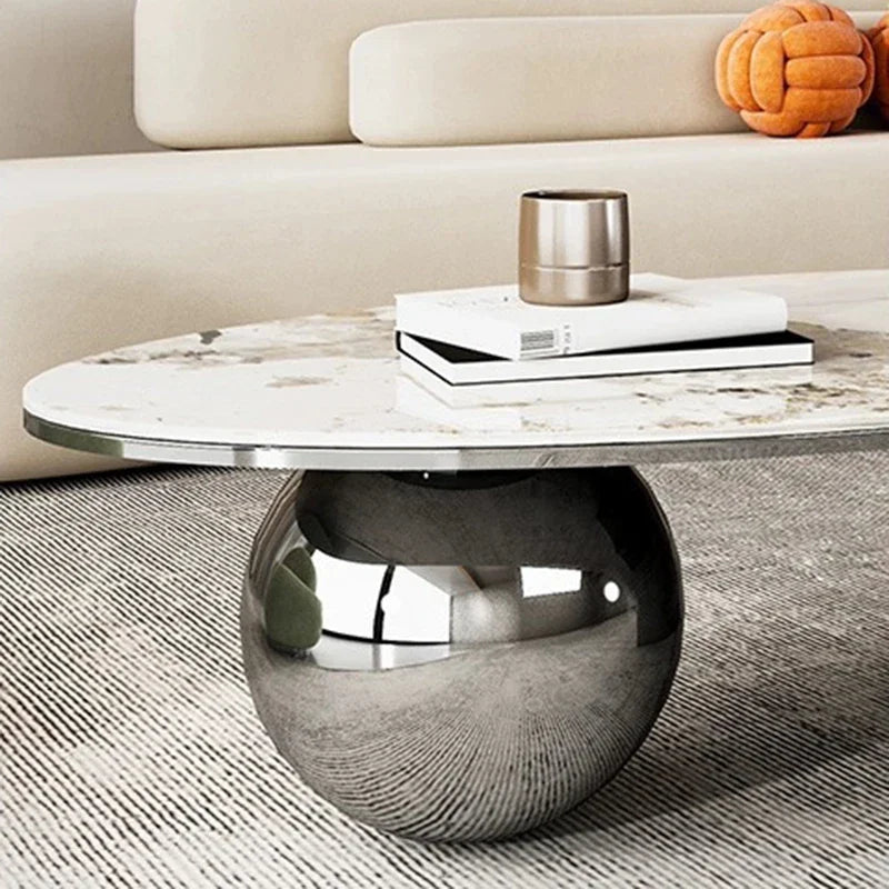Milan Marble Oval Coffee Table With Metal Frame Legs - LUXHOME