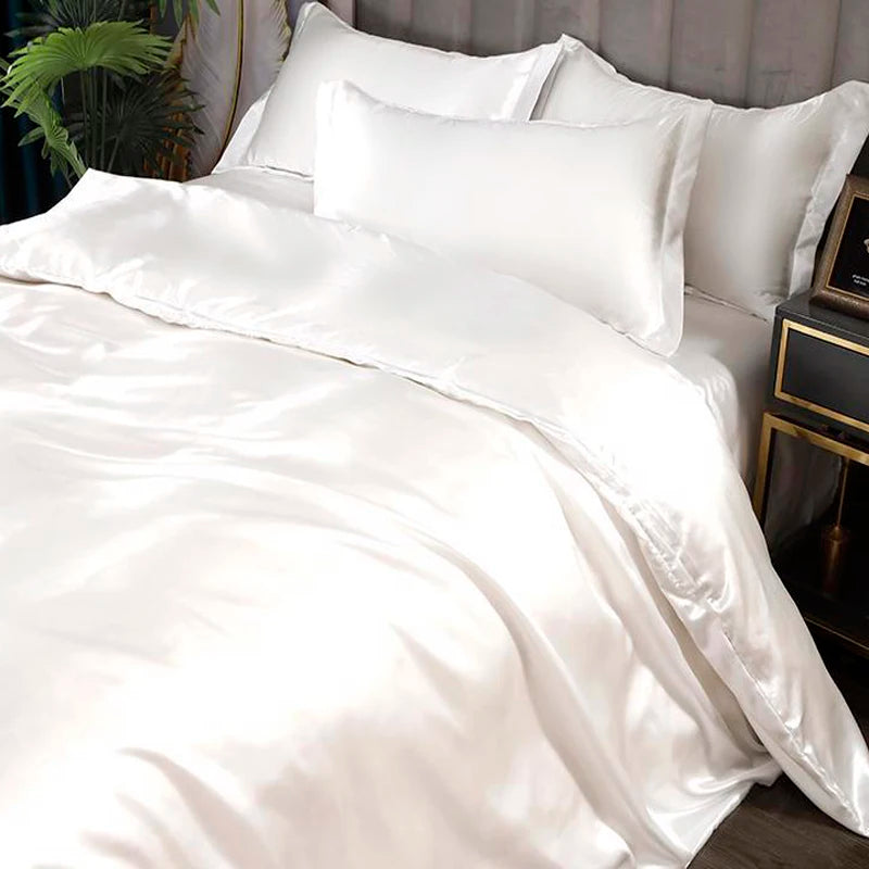 WOSTAR Satin rayon white duvet cover 220x240 summer luxury double bed couple quilt cover bedding queen king size comforter set