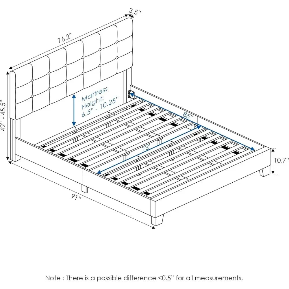 Bed Frame Upholstered Platform, Glacier, California King Size Bed Frame