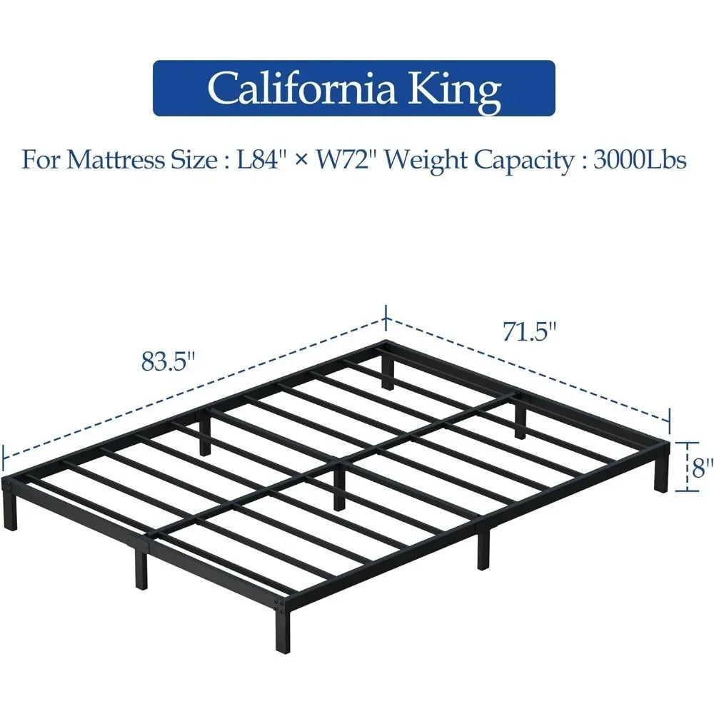 8 Inch California King Bed Frames, Heavy Duty Metal Platform Bed Frame No Box Spring Needed, Noise Free, Easy Assembly, Black