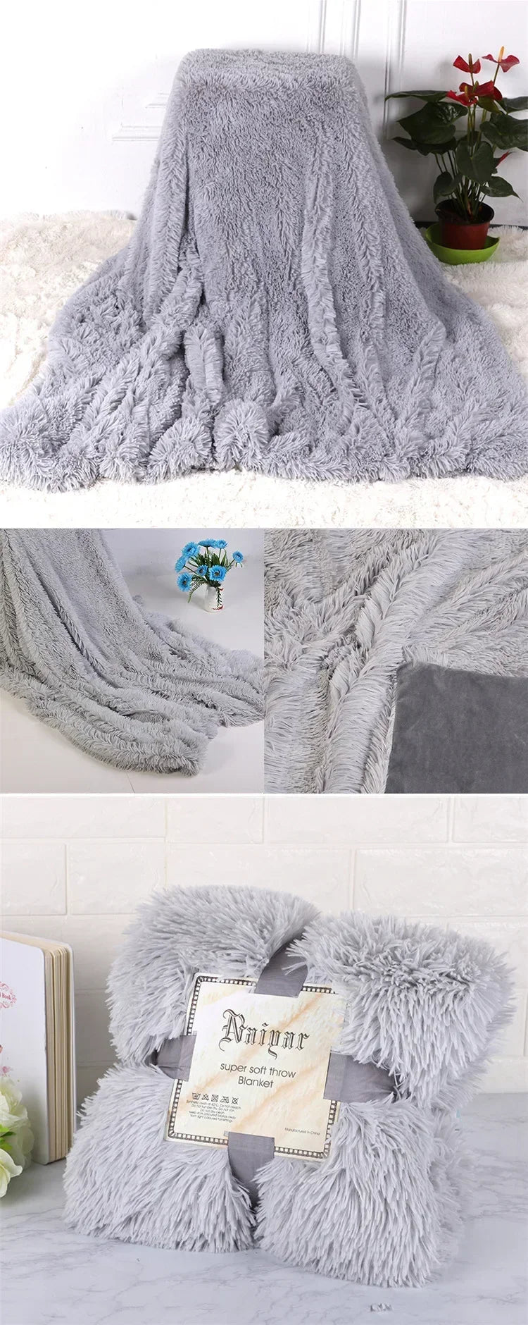 Super Soft Warm Fur Blanket Fluffy Shaggy Sofa Blankets Bed Bedspread Beige White Warm Bedding Sheet Cozy Blanket