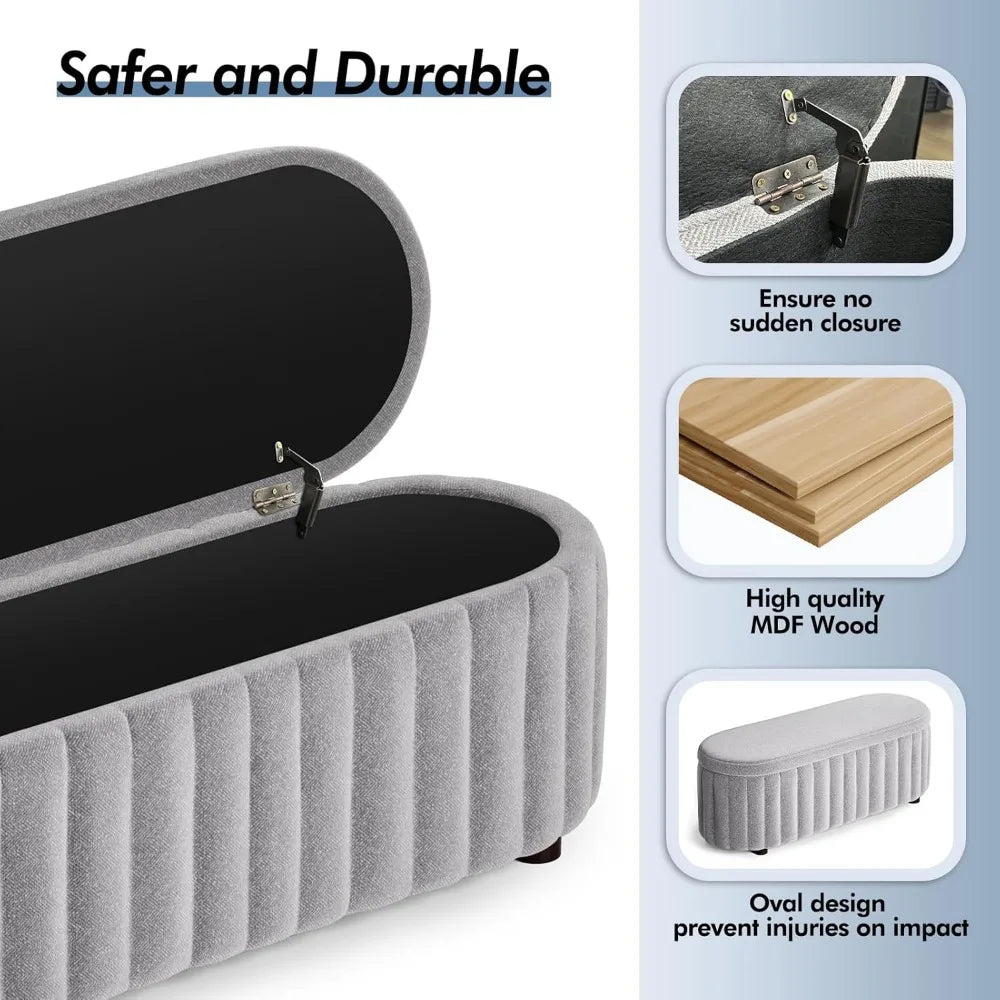 Storage Ottoman Bench Upholstered Bench & Ottoman with Larger Storage Space Bed Bench with Safety Hinge End of Bed Storage