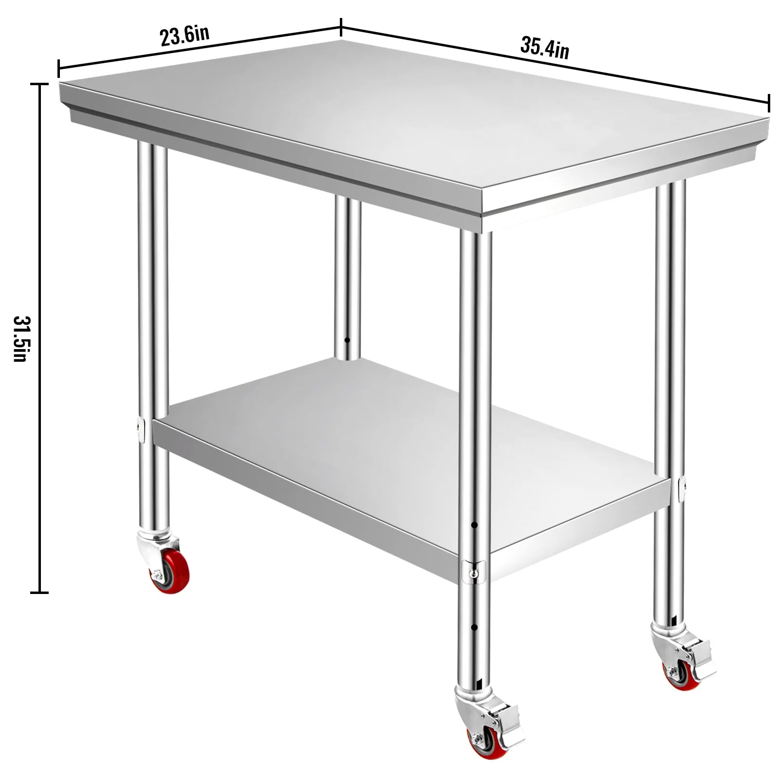 VEVOR Stainless Steel Kitchen Prep Table With 4 Caster Wheels & Backsplash Loads Up to 100KG-300KG for Home Storage Rack Dining
