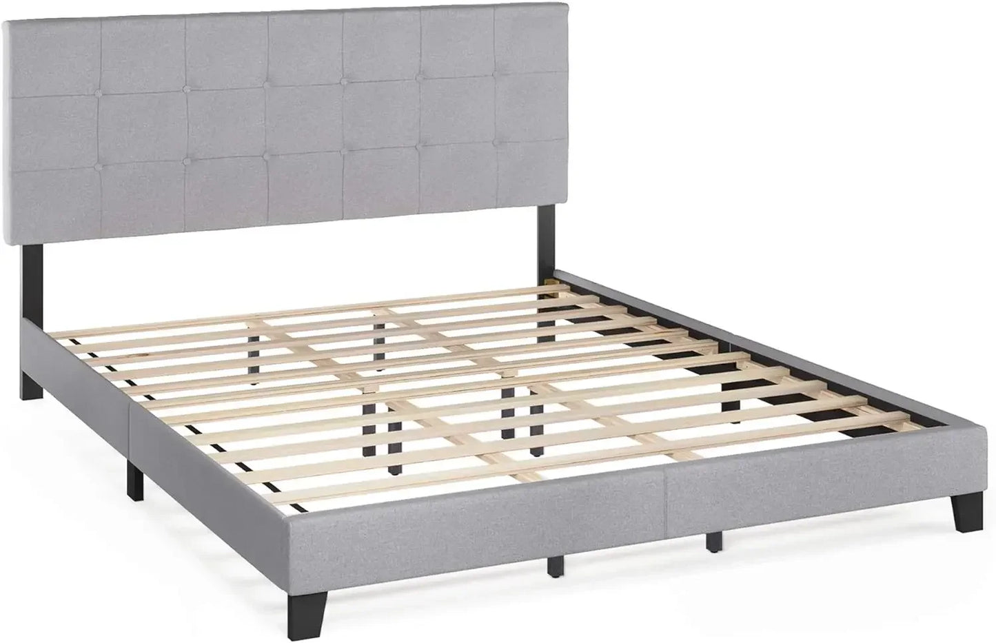 Laval Button Tufted Upholstered Platform Bed Frame, California King/ King/ Queen/ Full/ Twin,12 Slat, Glacier