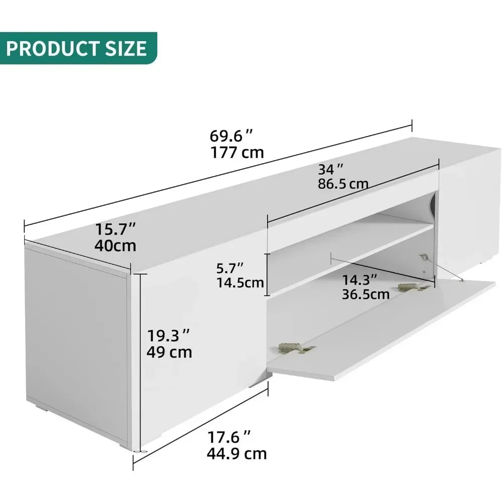 Modern LED Entertainment Center with Large Storage Drawers, High Gloss Front Wood TV Cabinet Media Console