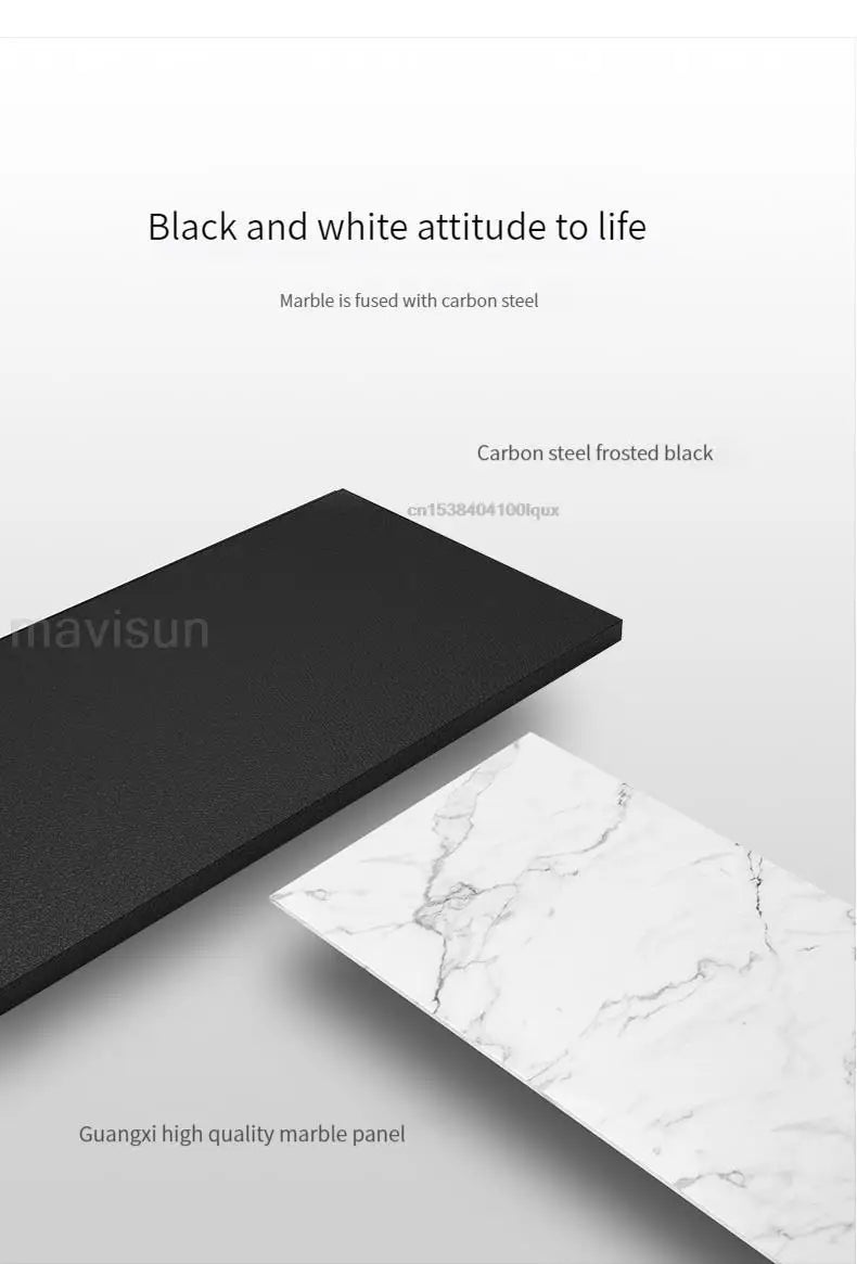 Modern Dining Table With Stainless Steel Finish Black White Desk Top For Six People Home Rectangle Luxury Marble Kitchen Table - LUXHOME