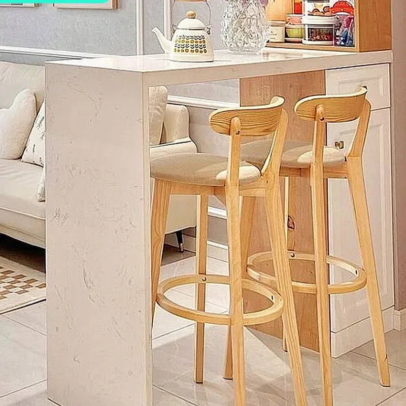 Solid Wood Bar Stool High Backrest Modern Minimalist Artificial Leather Sandalye Counter Comfortable Replica Design Furniture