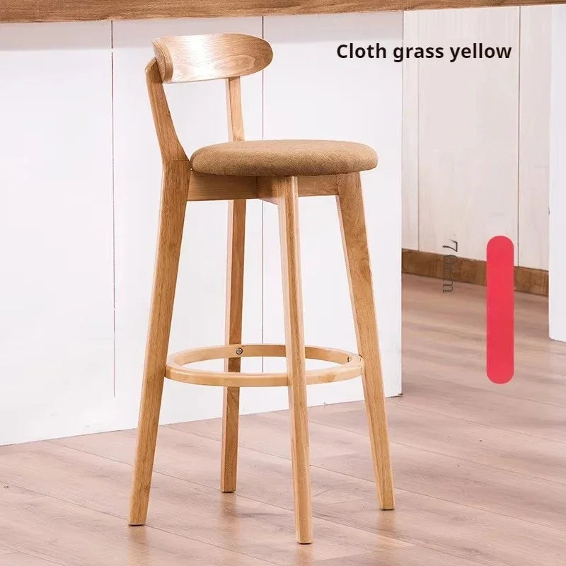 Solid Wood Bar Stool High Backrest Modern Minimalist Artificial Leather Sandalye Counter Comfortable Replica Design Furniture