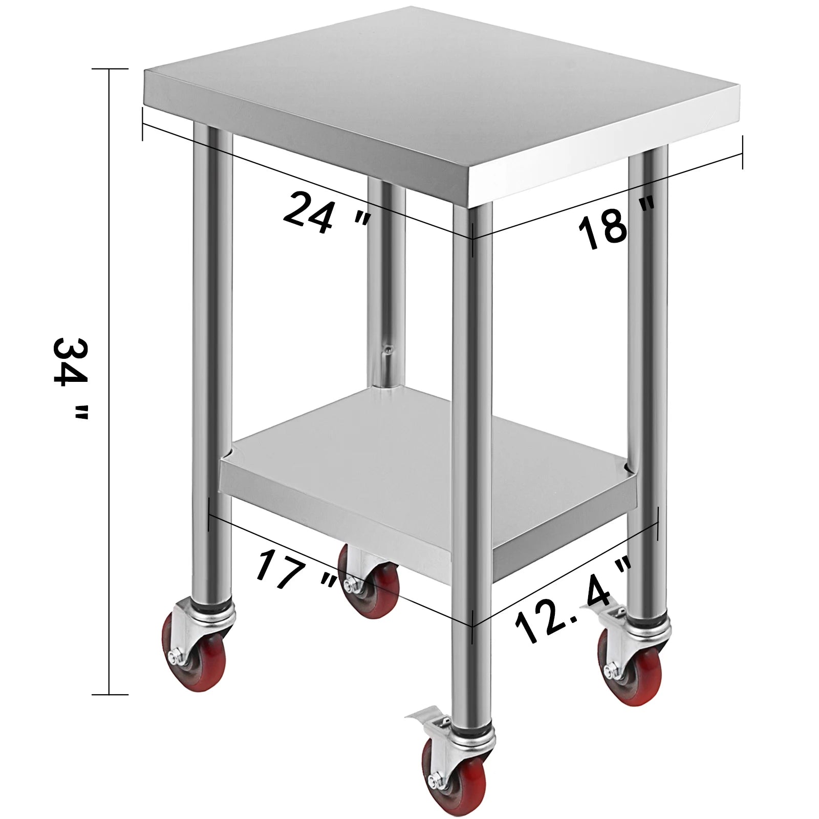 VEVOR Stainless Steel Kitchen Prep Table With 4 Caster Wheels & Backsplash Loads Up to 100KG-300KG for Home Storage Rack Dining