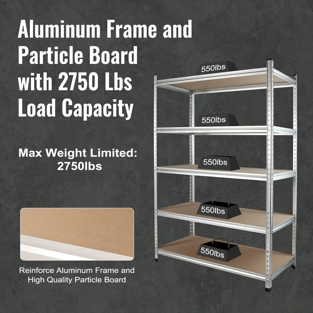 1 5-Tier Storage Shelving Unit, 48”W X 24”D X 72”H, Adjustable Storage Rack Heavy Duty Aluminum Alloy Shelf, 2750 Lbs