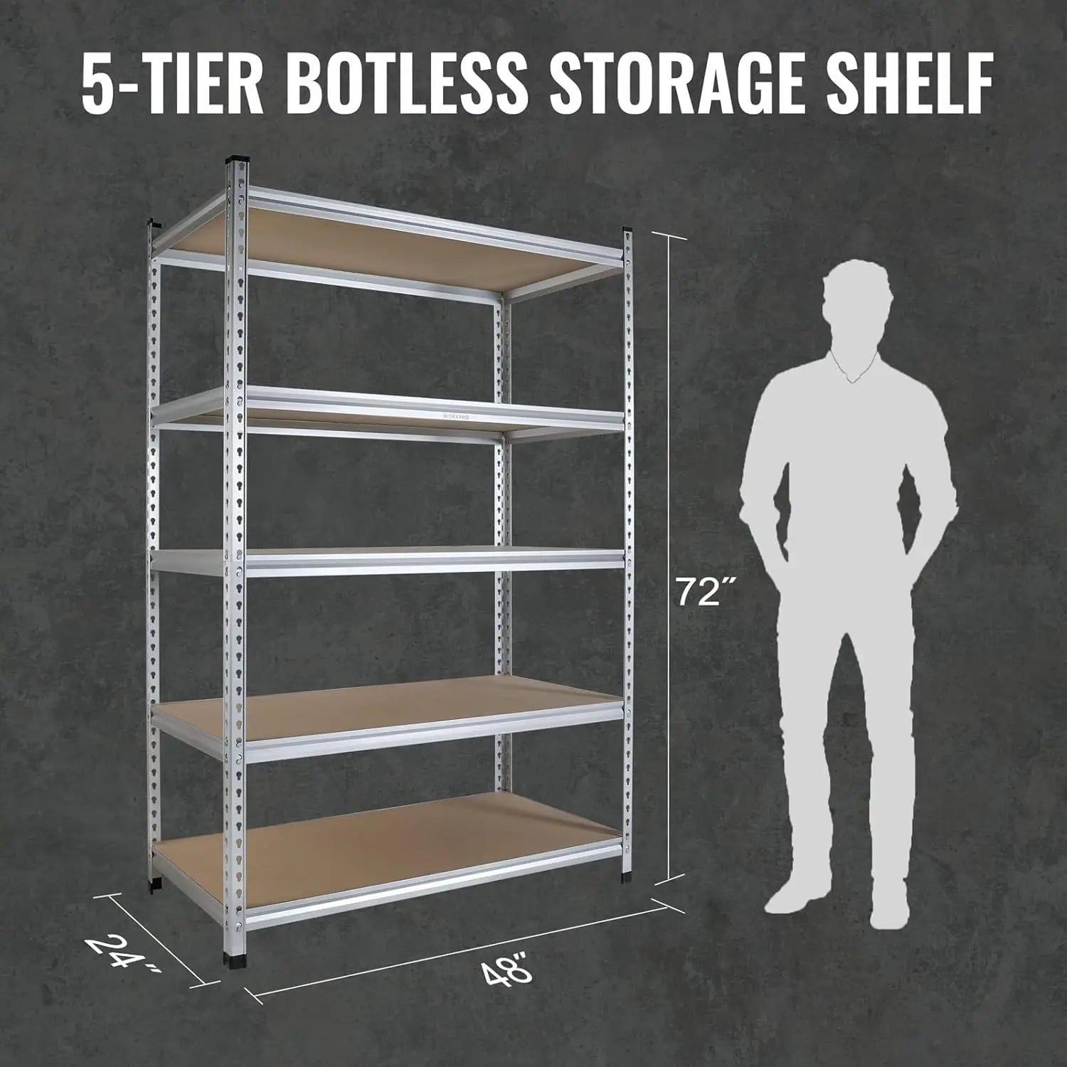 1 5-Tier Storage Shelving Unit, 48”W X 24”D X 72”H, Adjustable Storage Rack Heavy Duty Aluminum Alloy Shelf, 2750 Lbs