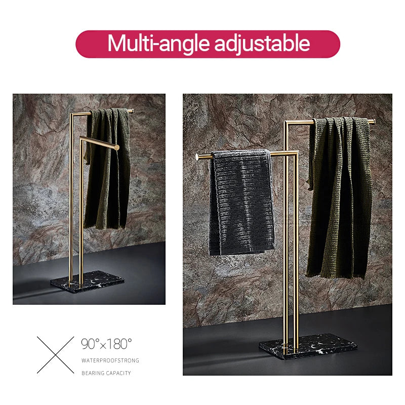 Floor Standing Marble Stone Base Luxury Hotel Towel Rack Holder Towel Storage Shelf Brush Gold Towel Bar FR1052