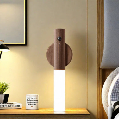 LED Wood Grain Magnetic Wall Lamp Motion Sensor USB Night Light Cabinet Closet light Staircase Bedroom Table Bedside Lighting