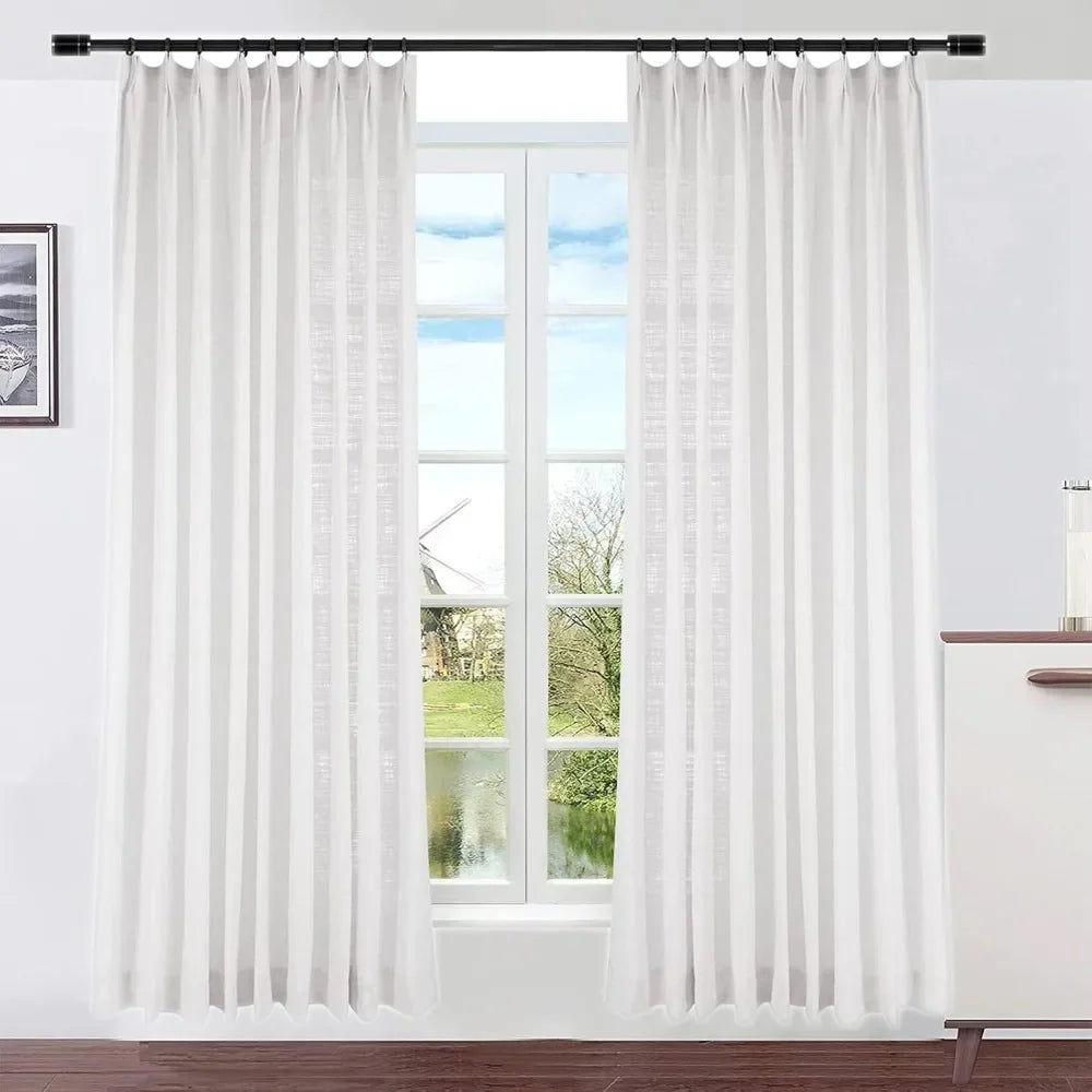 Pinch Pleat Curtain, Light Filtering Linen Curtain Drape Panel for Living Room and Silding Door