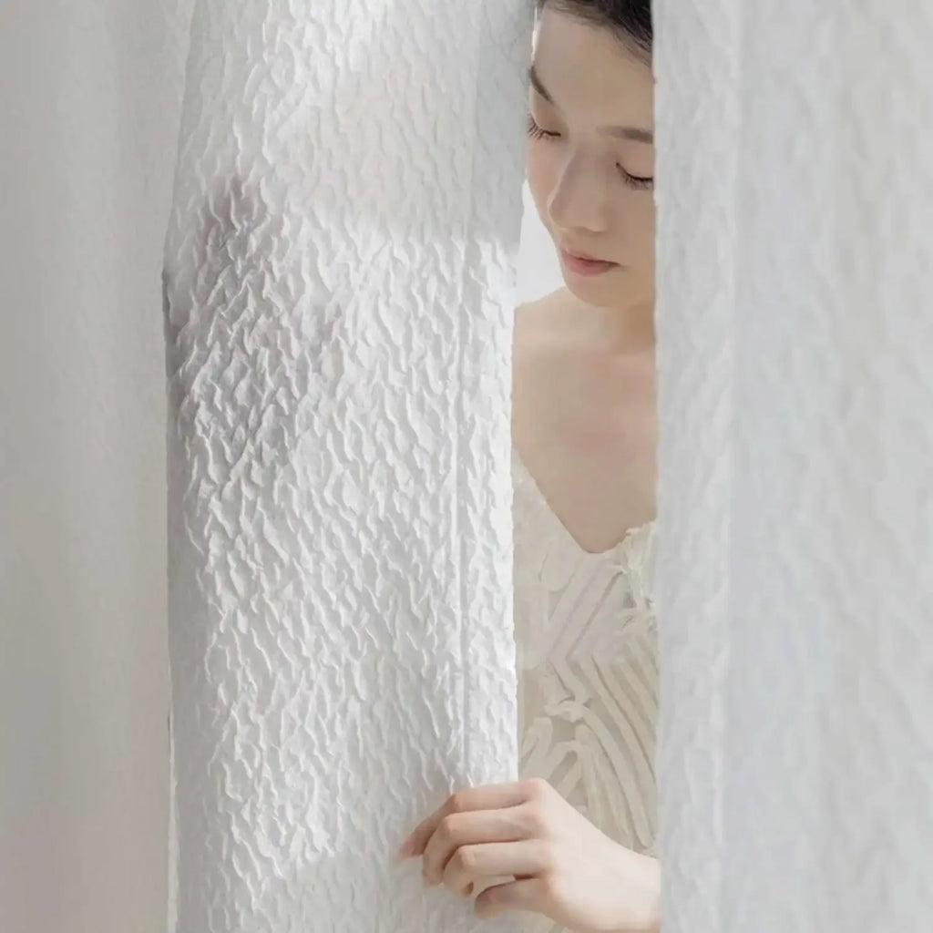 White Semi Sheer Embroidered Curtain 1PC