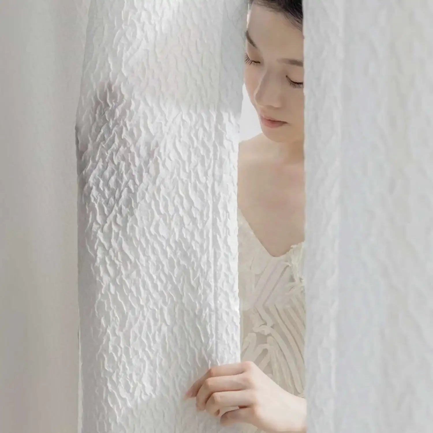 White Semi Sheer Embroidered Curtain 1PC