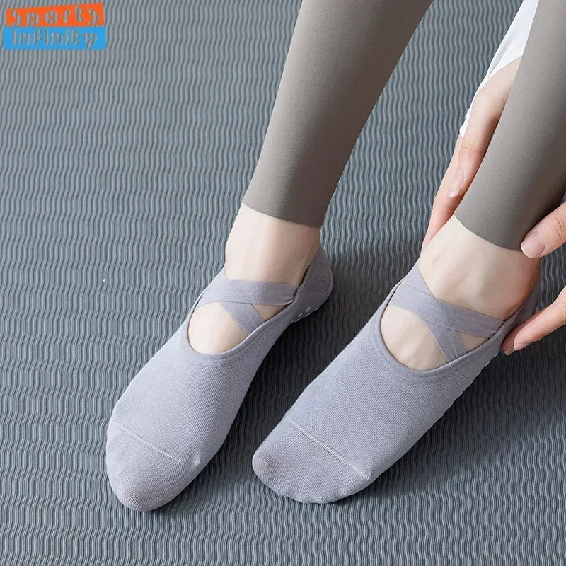 Thin Cotton Breathable Short Non-slip Cross Strap Yoga Socks Pilates Socks Indoor Fitness Dance Training Sports Floor Socks