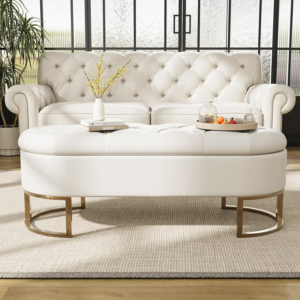 LUXHOME 50'' Upholstered Leather Ottoman