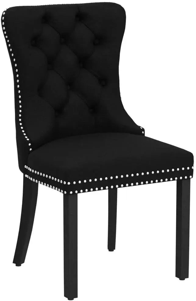 Velvet Dining Chairs Set of 6, Upholstered High-end Tufted Dining Room Chair with Nailhead Back Ring Pull Trim Solid Wood Legs