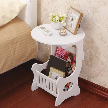 K-STAR European Mini Plastic Round Coffee Tea Table Home Simple Plastic Living Room Bedroom Storage Shelf Bedside Table White