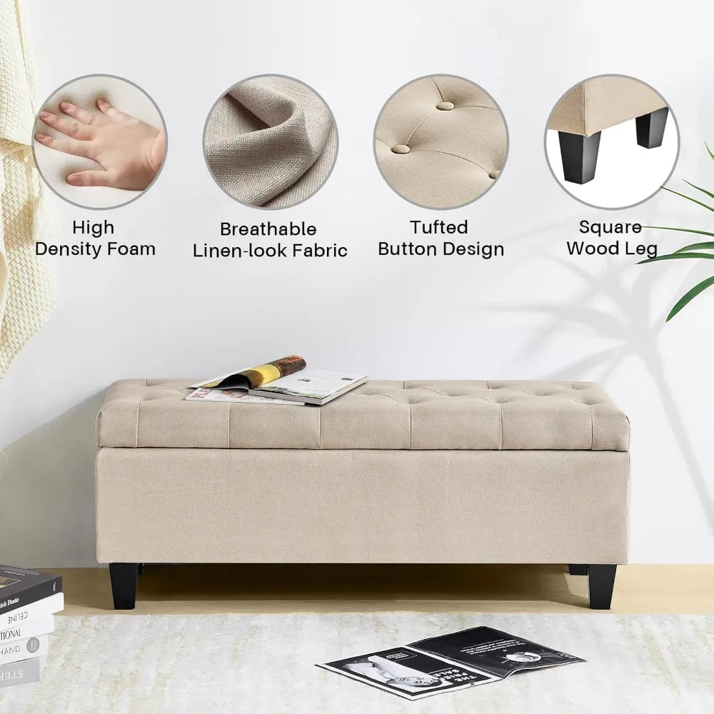 Storage Ottoman Bench,End of Bed Storage Bench, Bedroom Bench with Storage, Load up to 300 LBS, Tufted Storage Bench for Bedroom