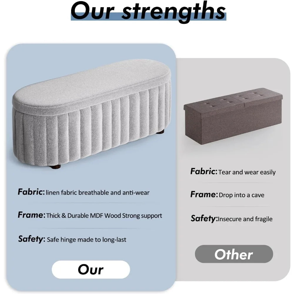 Storage Ottoman Bench Upholstered Bench & Ottoman with Larger Storage Space Bed Bench with Safety Hinge End of Bed Storage