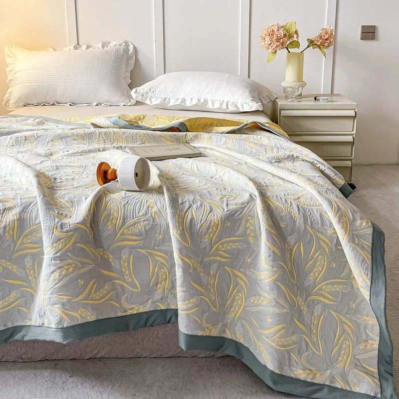 100% Cotton gauze blanket Queen King Size bed linen Jacquard bed plaid stitch Coverlet home bedding Bedspread on the bed Sheet