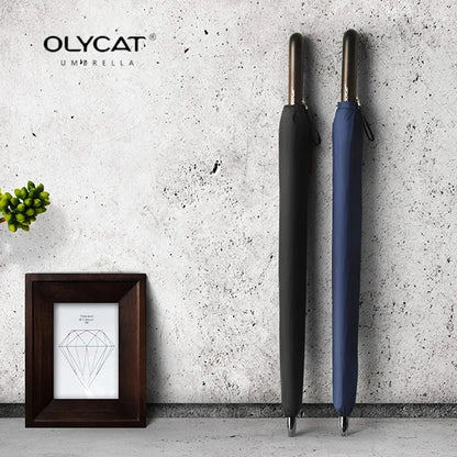 OLYCAT 24K Straight Long Umbrella Windproof Strong Wooden Handle Rain Umbrella Women Men Business Brand Glassfiber Paraguas